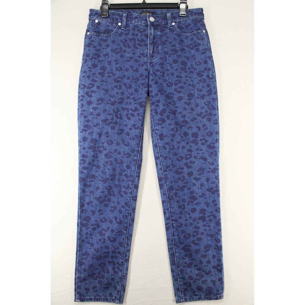 Talbots Slim Ankle Jeans Womens 6 Blue Leopard Animal Print Denim Modern Chic